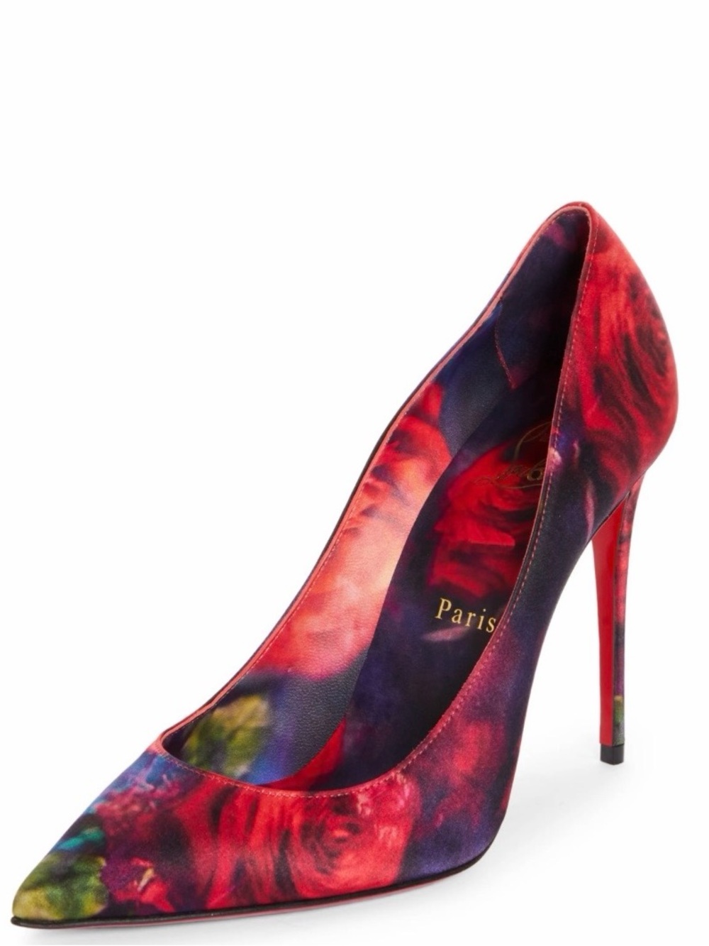 Christian Louboutin Kate 100mm crepe rose print heels